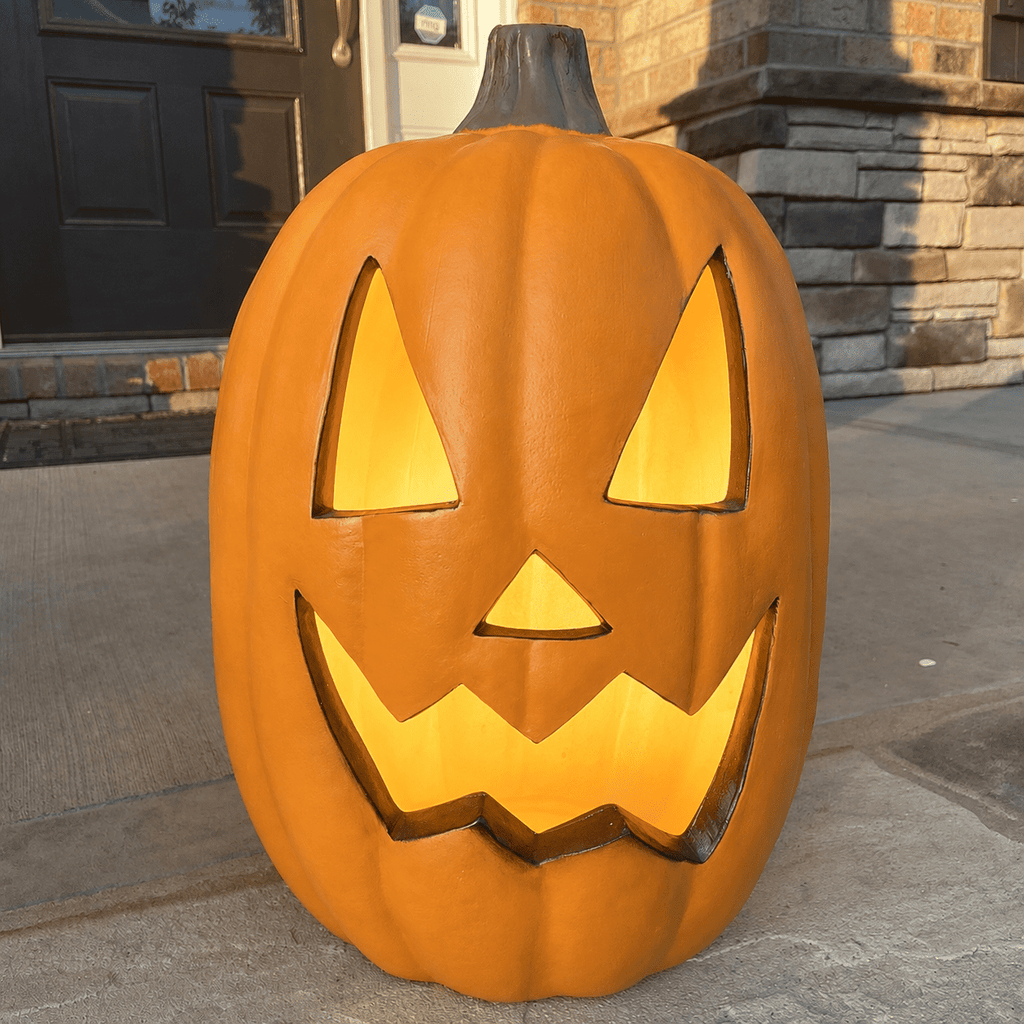 16in Pre-lit Halloween Pumpkin Jack O' Lantern with Bulbs for Porch, Front Door, Fireplace, Outdoor Decor