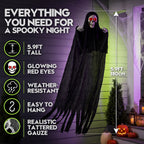 Halloween Grim Reaper 6ft Hanging Ghost Skeleton Decorations, Spooky Halloween Decor for Yard Haunted House Party Outdoor
