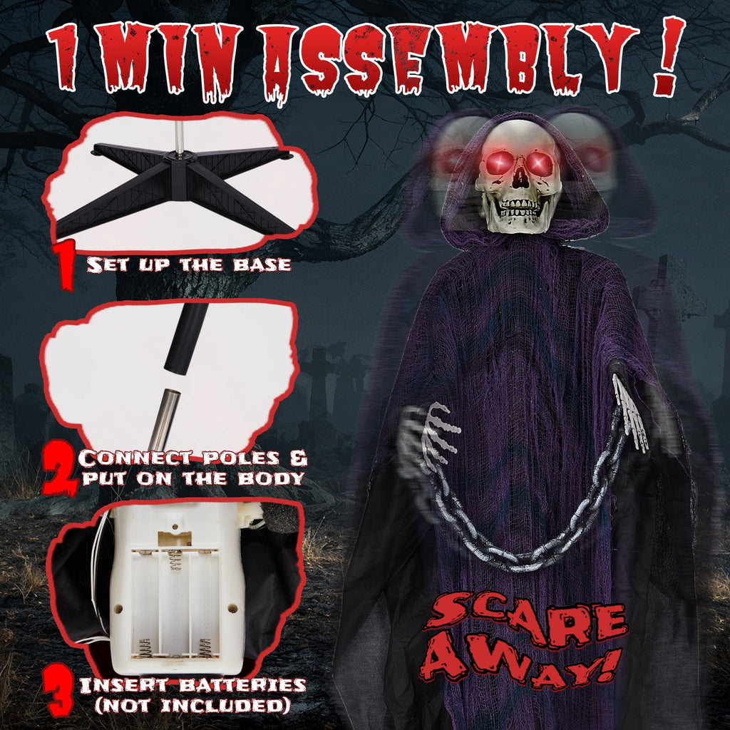 6' Halloween Decorations Animatronics Grim Reaper, Sound-Actived Party Deco for Garden Yard Lawn