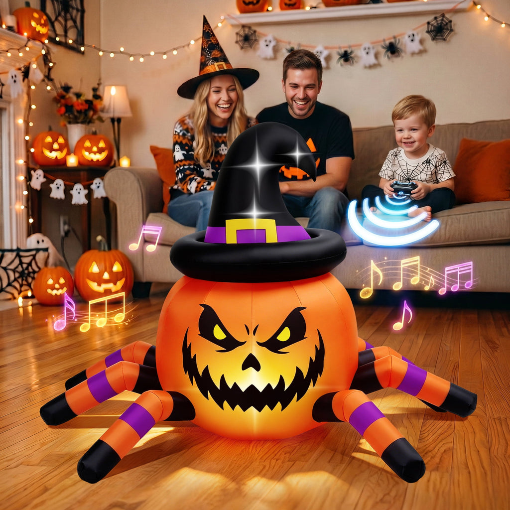 (2 pack) 2.6ft Remote Control Halloween Inflatable with Music Lights,Pumpkin Spider Car Blow ups Rc Car,Indoor Outdoor Decorations