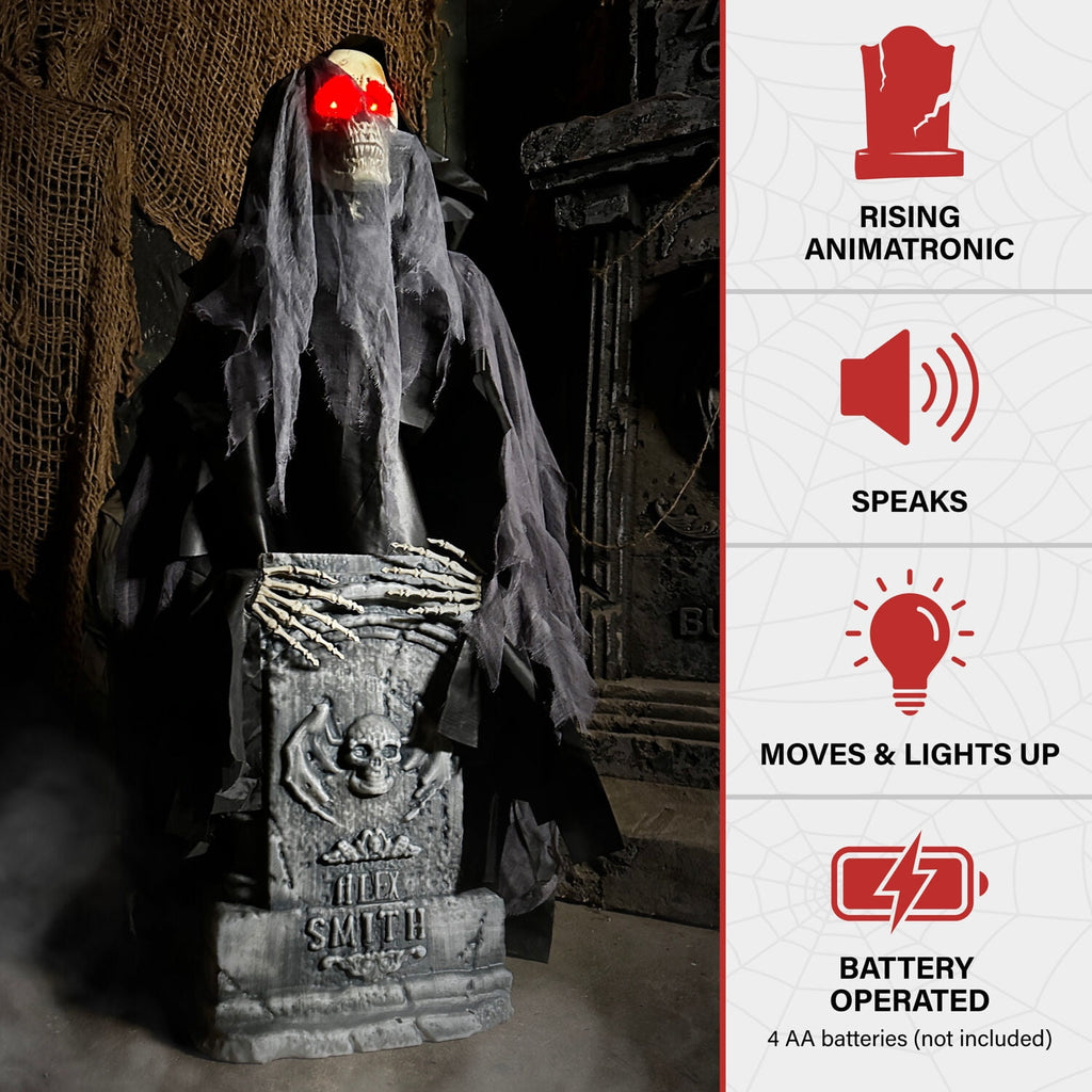 3 ft Touch-Activated Rising Reaper with Tombstone Halloween Accessory, HHRPRTOMB-2FLSA