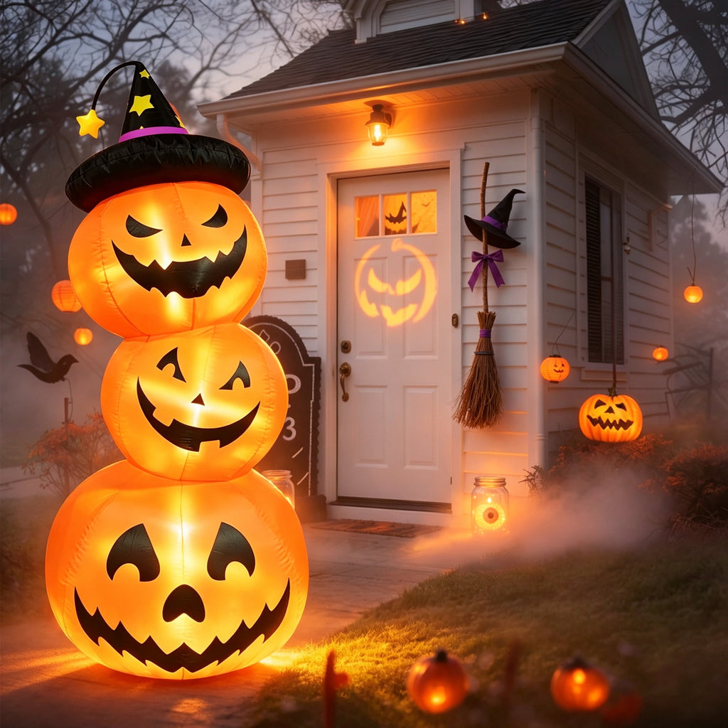 Faburo 6FT Halloween Inflatable Pumpkin Stack with LED Lights, 3 Jack O Lantern Blow Up Outdoor Halloween Decorations for Yard Lawn Garden Porch