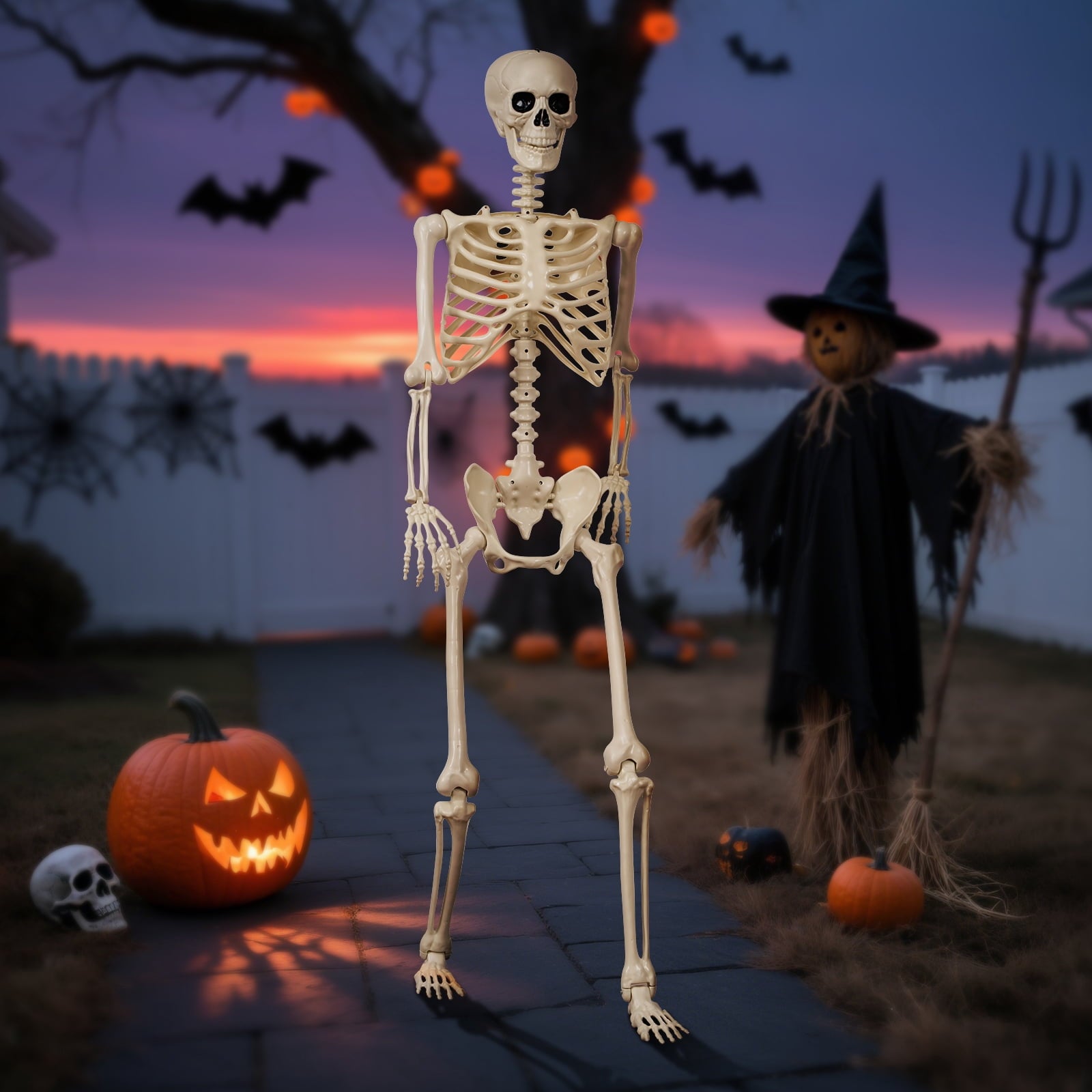 5.4 ft Halloween skeleton decoration, with movable joints, flexible skeleton for poses, scary skeleton suitable for indoor and outdoor Halloween decorations, haunted houses, courtyards, cemeteries.
