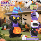 Toiyjofe 6ft Halloween Inflatable Black Cat with Jack-o'-Lantern & LED Lights, Trick-or-Treat Yard Decoration with Witch Hat for Outdoor Lawn & Porch