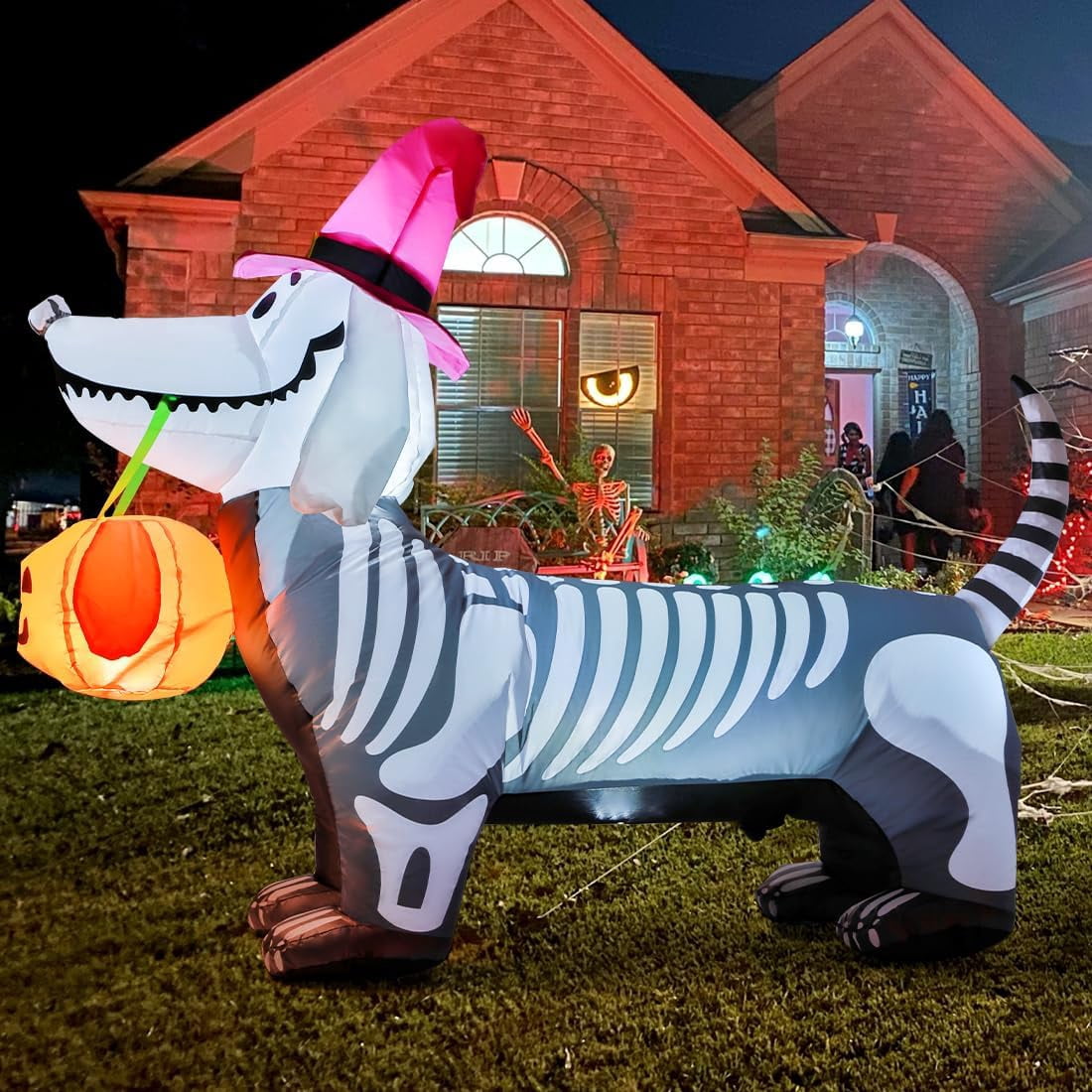 Halloween Inflatables 5.7 FT Halloween Skeleton Dog Inflatable, Halloween Skeleton Puppy Inflatable with Build-in LEDs, Outdoor Halloween Decorations Clearance for Halloween Holiday Party
