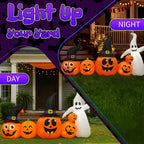8FT Halloween Inflatable Pumpkin Ghost Scene, 5 Total LEDs, Waterproof Polyester, Quick Inflation with Stakes/Ropes for Yard/Garden/Indoor