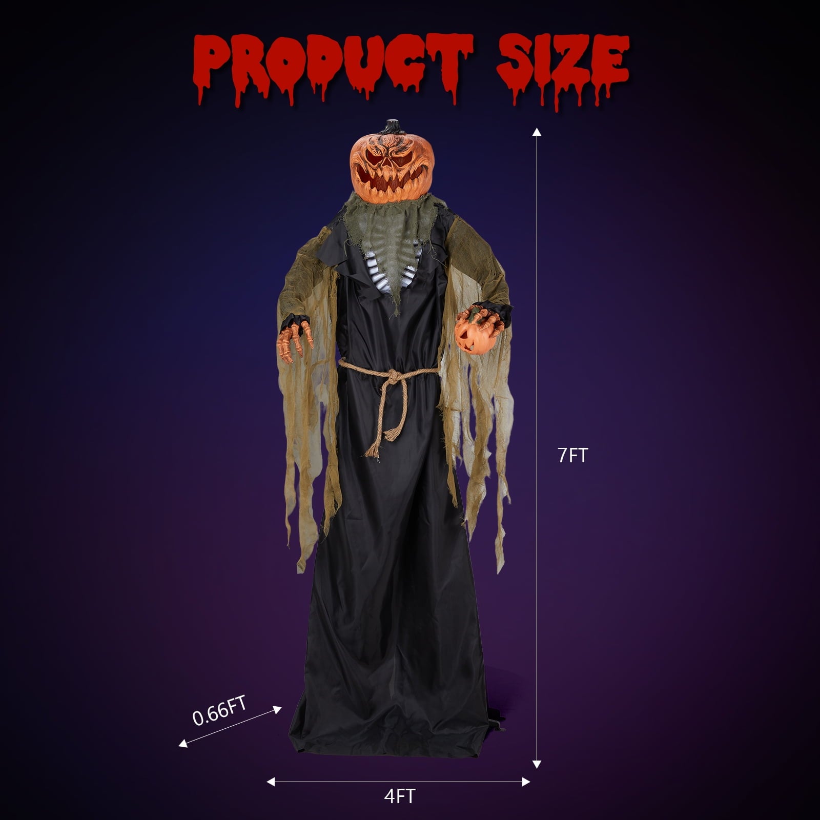 7FT Halloween Animatronic Standing Pumpkin Man The Sound Activated Halloween Prop