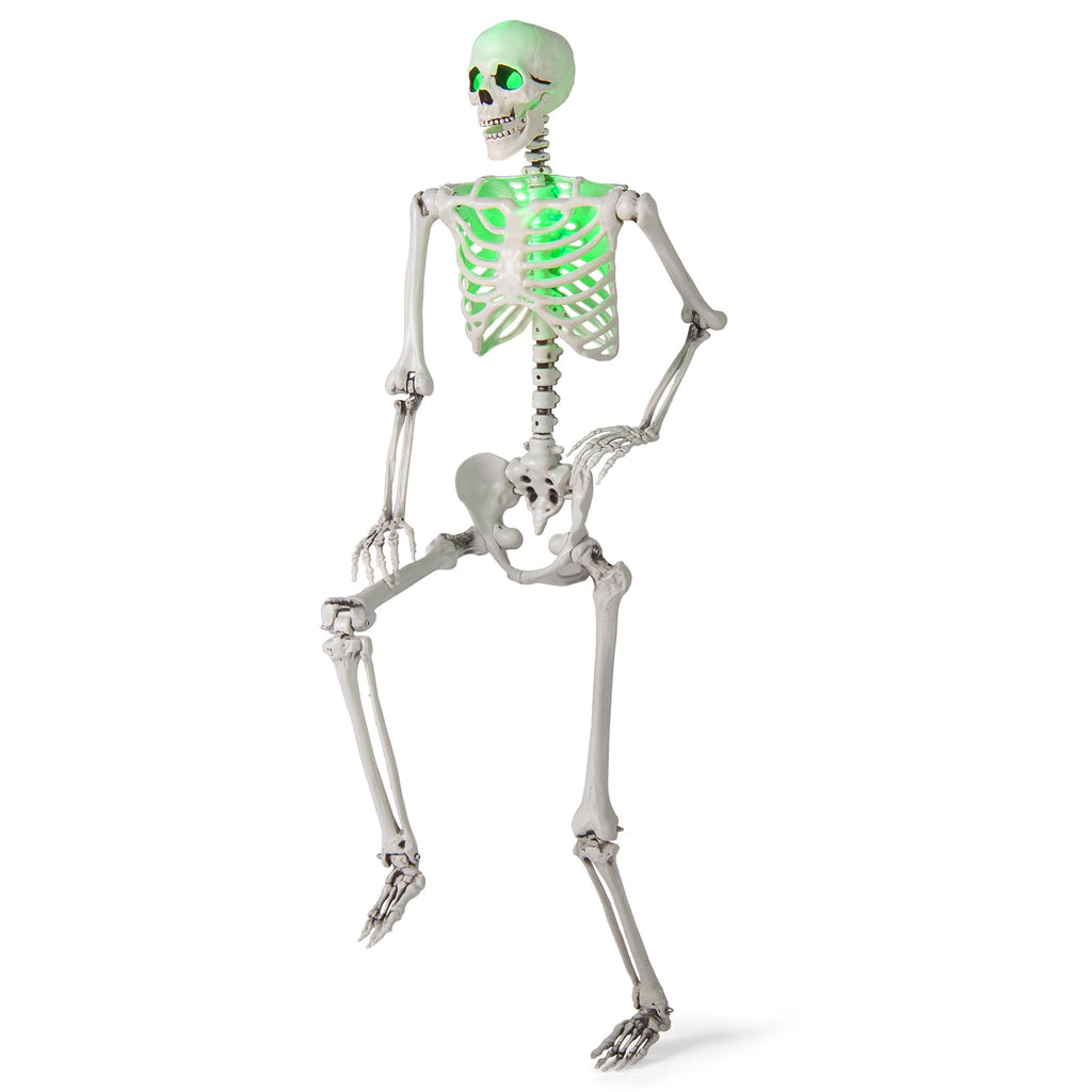 Costway 5.5 FT Poseable Halloween Skeleton Life-Size Decoration with Built-in Lights Green