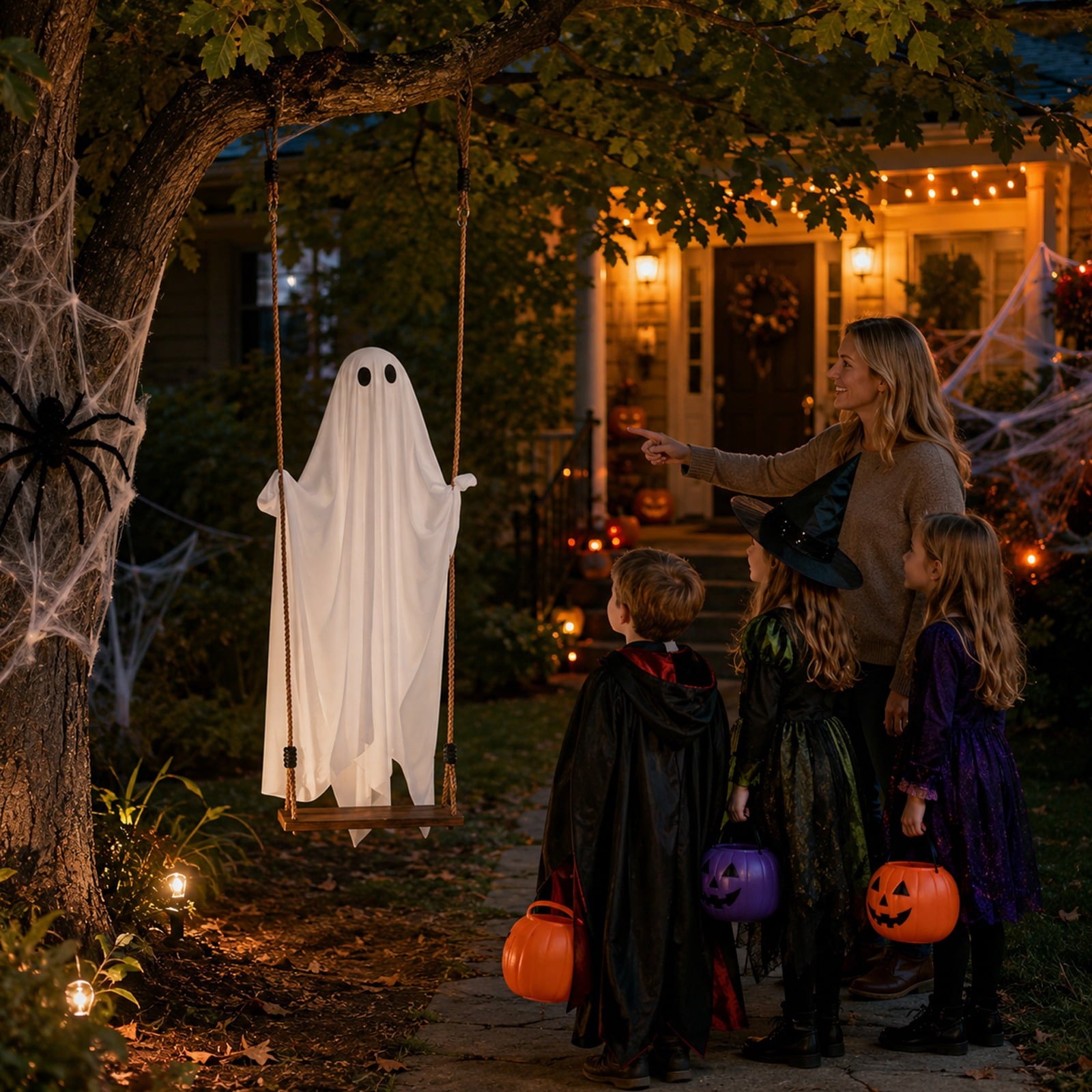 Halloween 6 ft Hanging Swing Ghost with Remote Control and Lights, Outdoor Halloween Decorations, Outdoor Decor Spooky Cute Ghosts Decoration Flying Props for Tree Porch Yard Garden Lawn House