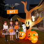8FT Halloween Inflatables Dead Tree,Outdoor Halloween Decorations with Built-in LED Lights,Halloween Blow Up Yard Decorations with Pumpkin,Ghost,and Owl