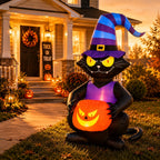 Toiyjofe 6ft Halloween Inflatable Black Cat with Jack-o'-Lantern & LED Lights, Trick-or-Treat Yard Decoration with Witch Hat for Outdoor Lawn & Porch