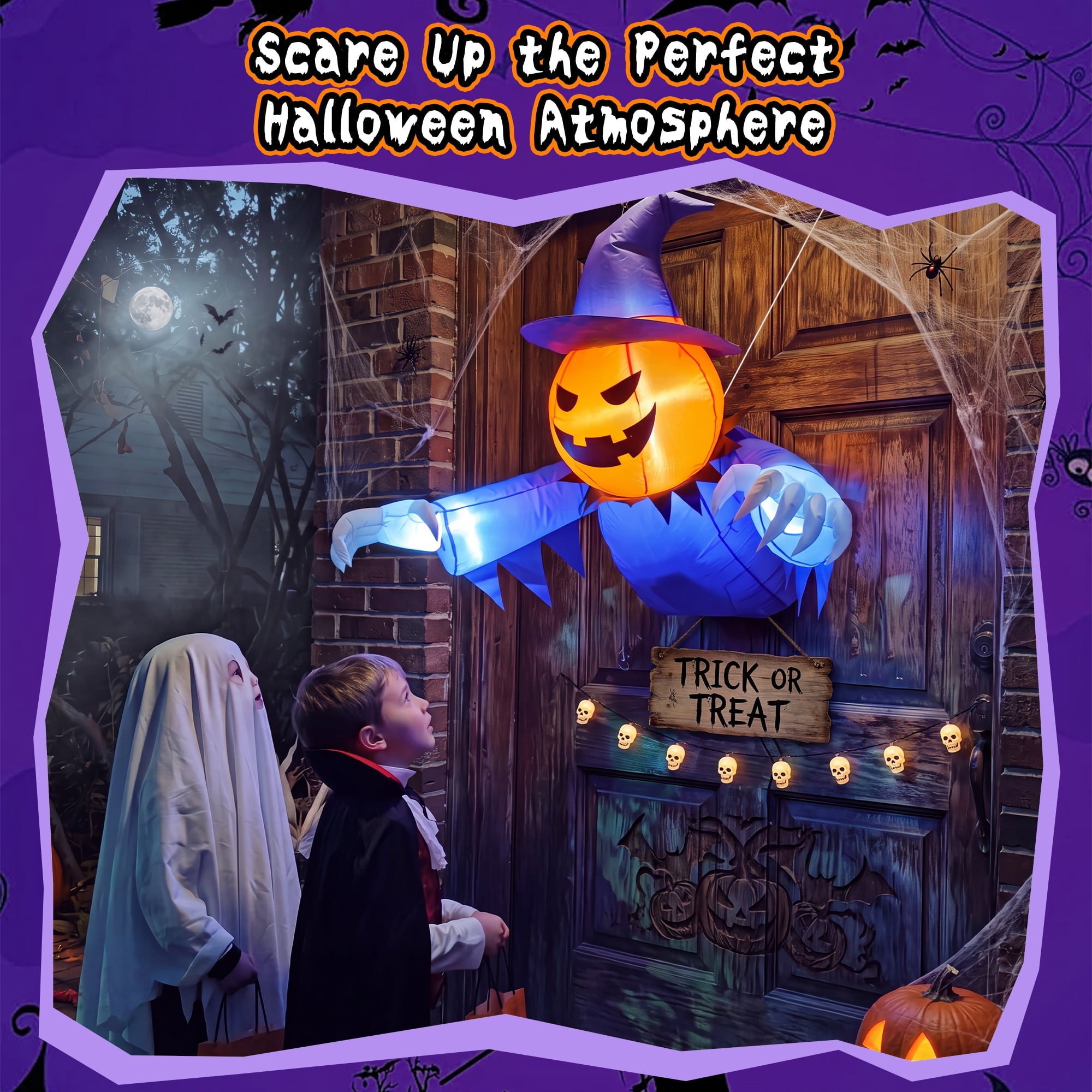 2-in-1 Halloween Inflatable Pumpkin Ghost,4 FT Halloween Window Decoration, Blow Up Outdoor Halloween Decor for Yard, Garden, Lawn, Porch,Indoor Outdoor Party