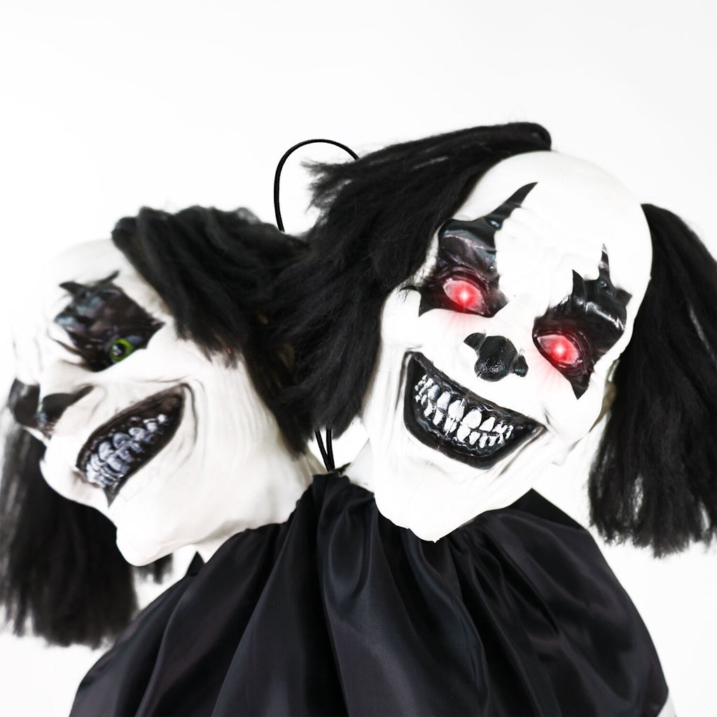 Lifesize 5.5 ft Animatronic Two-Headed Clown with Lights and Sound, Indoor/Outdoor Halloween Decoration, HHCLOWN-37FLSA
