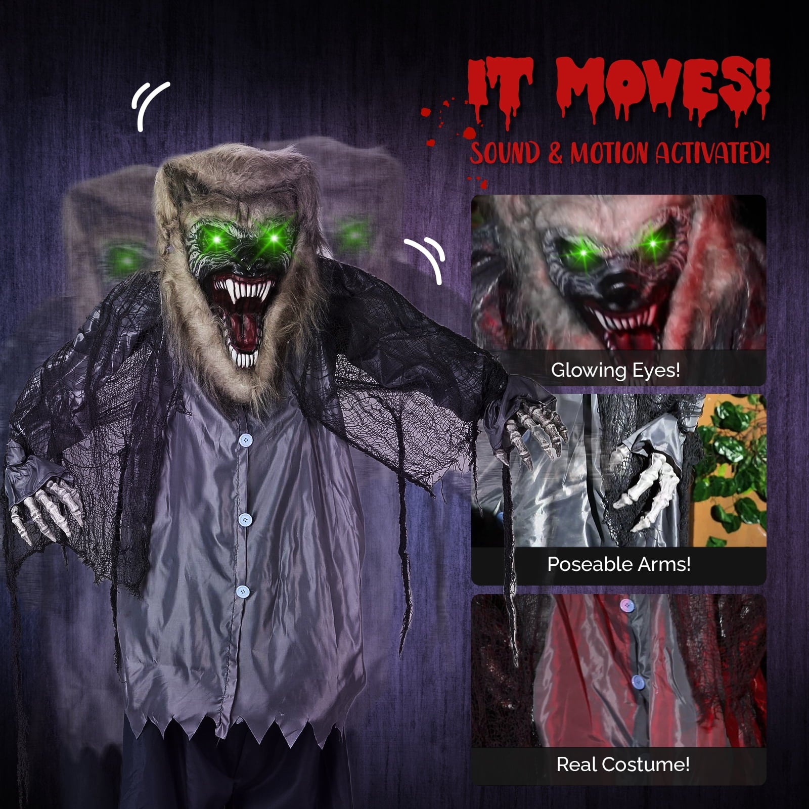 7FT Halloween Animatronic Werewolf w/ Werewolf Barking Sound The Sound Activated Halloween Prop