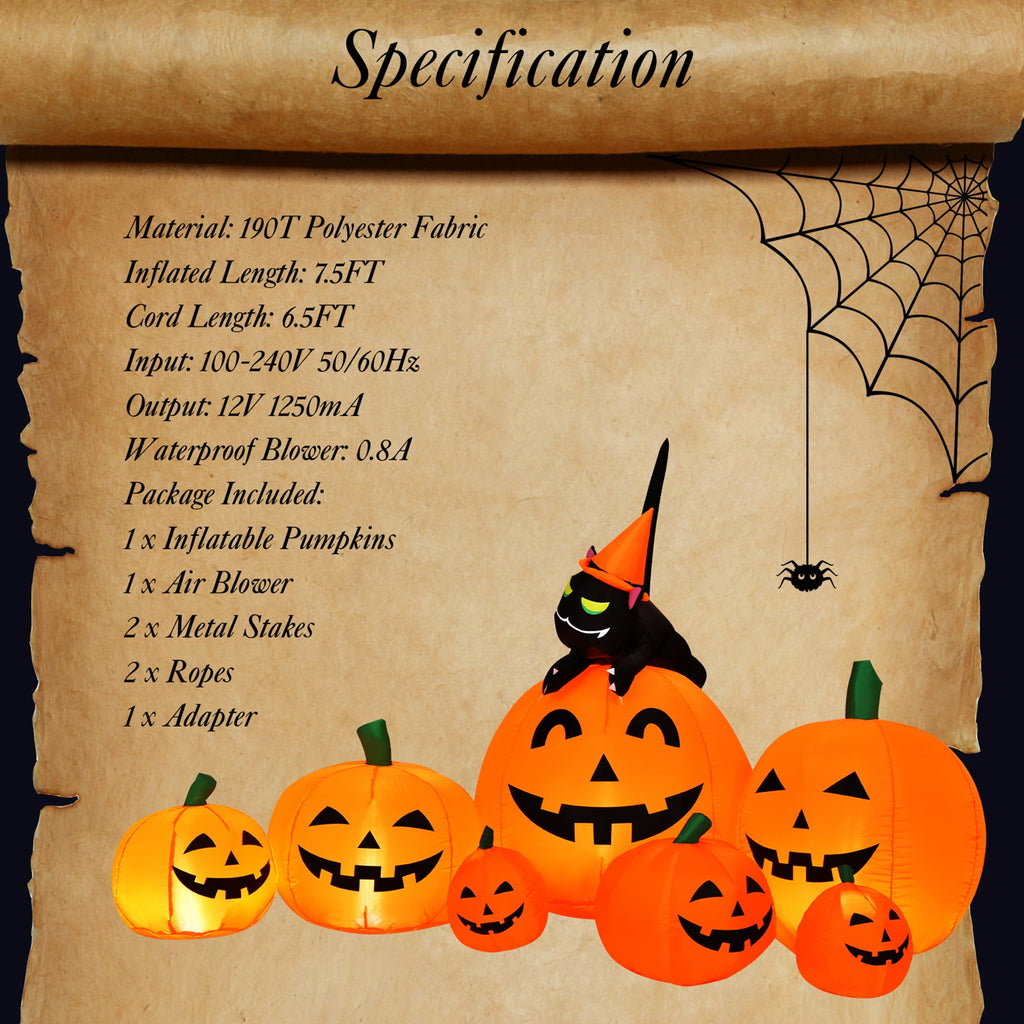 Gymax Inflatable Pumpkin Combo Halloween Decoration 7.5ft Length w/ LED Lights