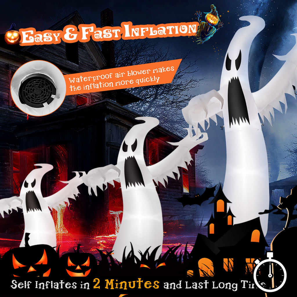 Costway 12ft Halloween Inflatable Ghost Quick Blow up w/LED Lights Outdoor Yard Scary Decoration