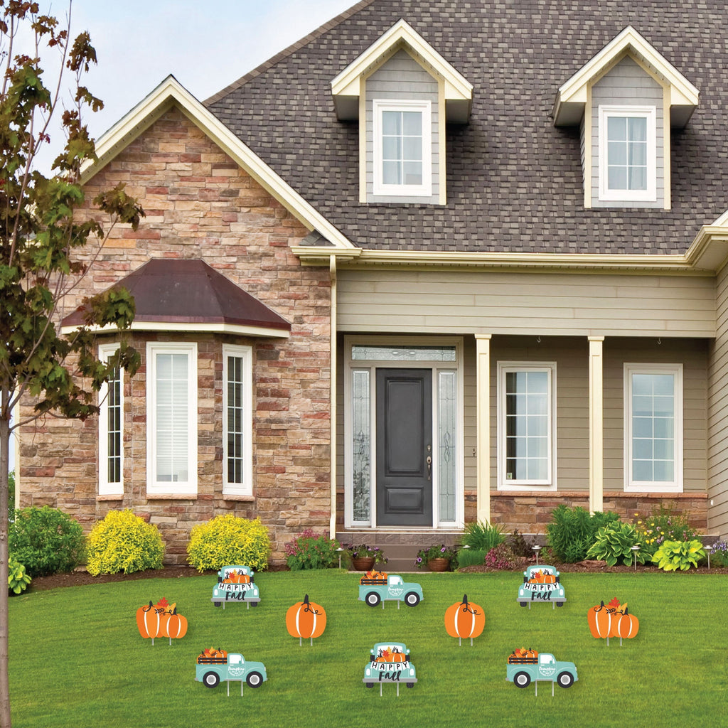 Big Dot of Happiness Happy Fall Truck - Lawn Decorations - Outdoor Harvest Pumpkin Party Yard Decorations - 10 Piece