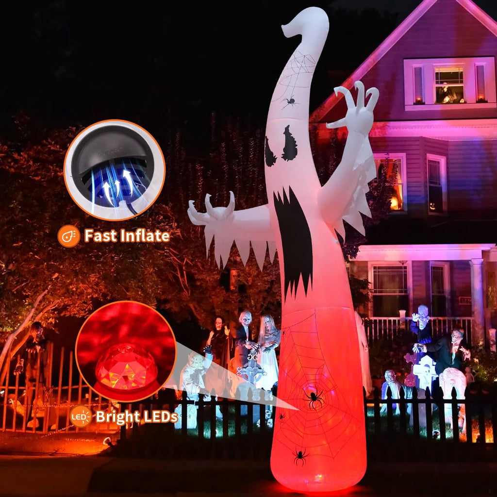Halloween Inflatable 11.8 FT Inflatable Halloween Ghost, Inflatable Halloween Ghost Scary Blow Up Ghost with LED Lights, Outdoor Halloween Decorations Clearance for Halloween/Holiday/Party