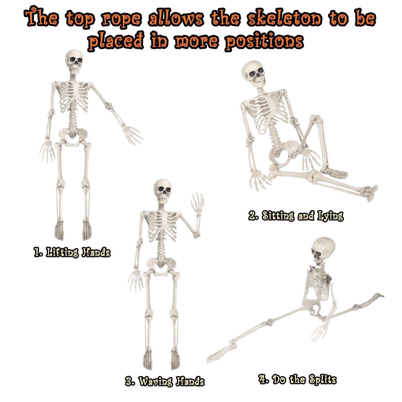 OZMI Halloween Skeleton Decoration for Haunted House, 38 Inch Full Body Plastic Skull Skeleton with Posable Joints for Halloween Party Haunted House Bar Graveyard Decorations Party