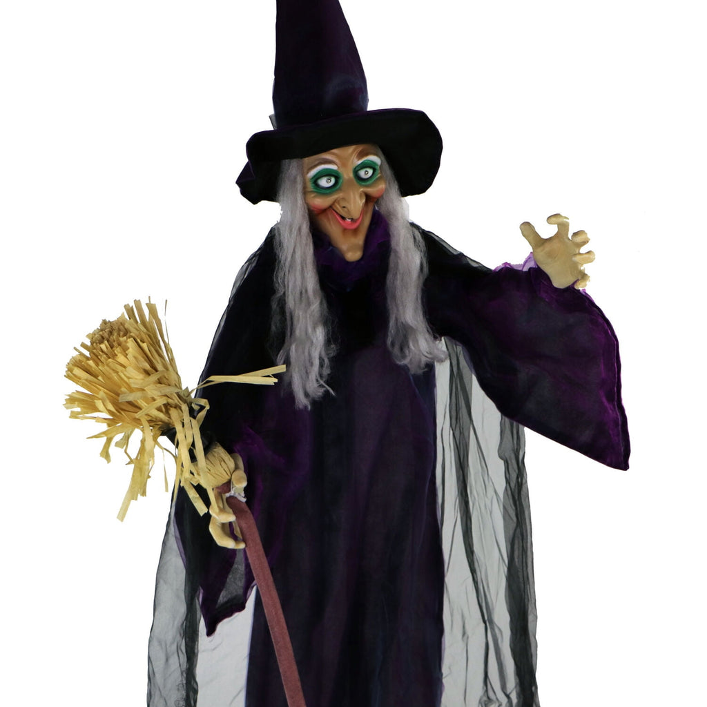 Life-Size Animated Talking Witch w/ Broomstick, 6 ft Halloween Decoration, HHWITCH-5FLSA