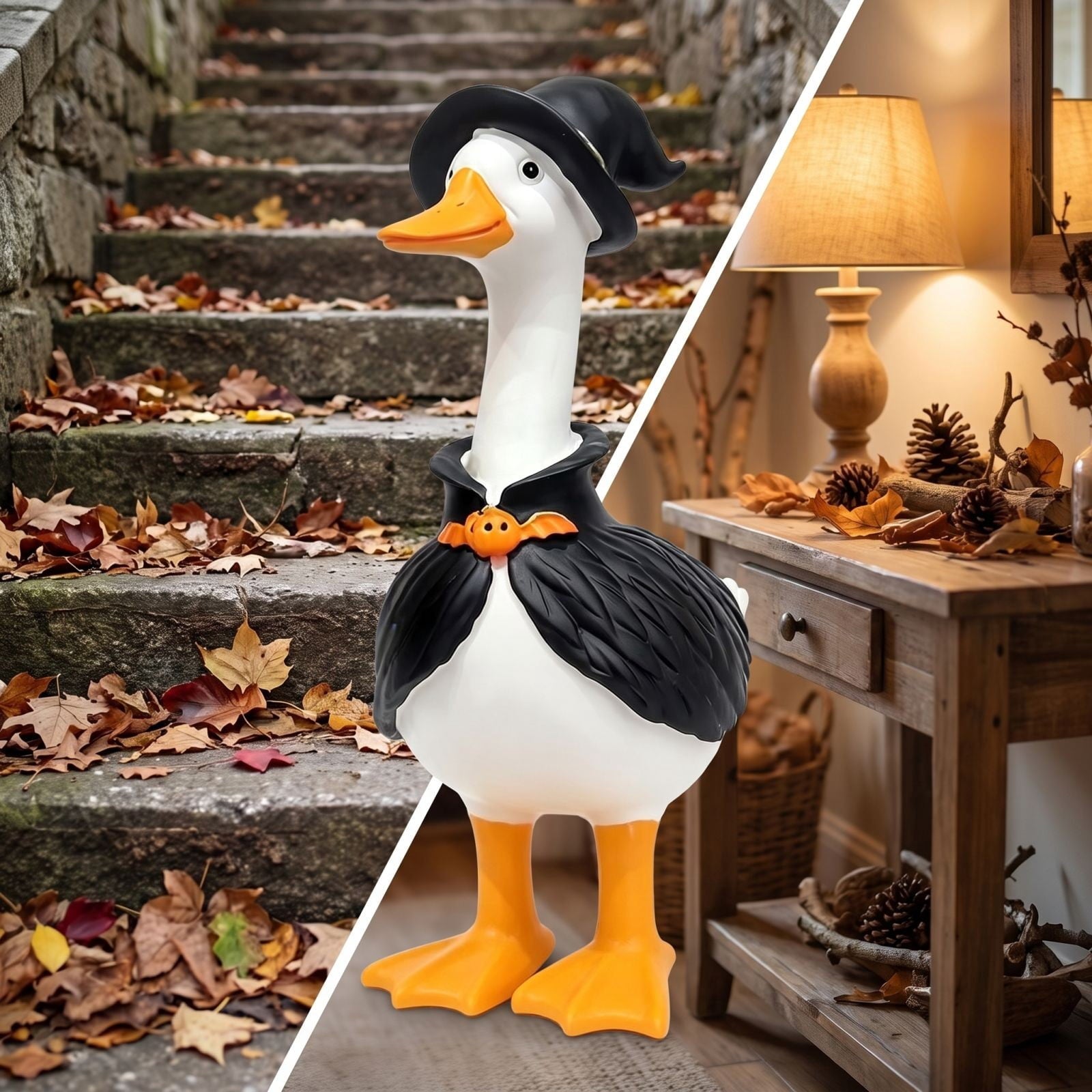 Clearance! Witch Goose Figurine with Hat and Cape, Halloween Porch Goose Statue 11.8", Resin Lawn Goose Decor for Yard, Halloween Gift Ideal