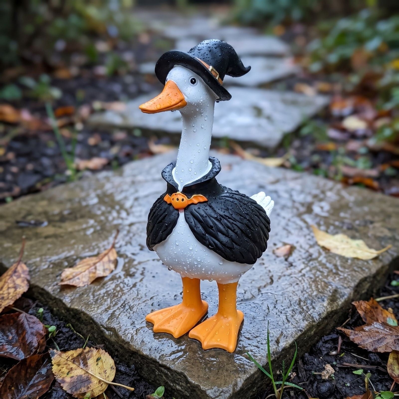 Clearance! Witch Goose Figurine with Hat and Cape, Halloween Porch Goose Statue 11.8", Resin Lawn Goose Decor for Yard, Halloween Gift Ideal