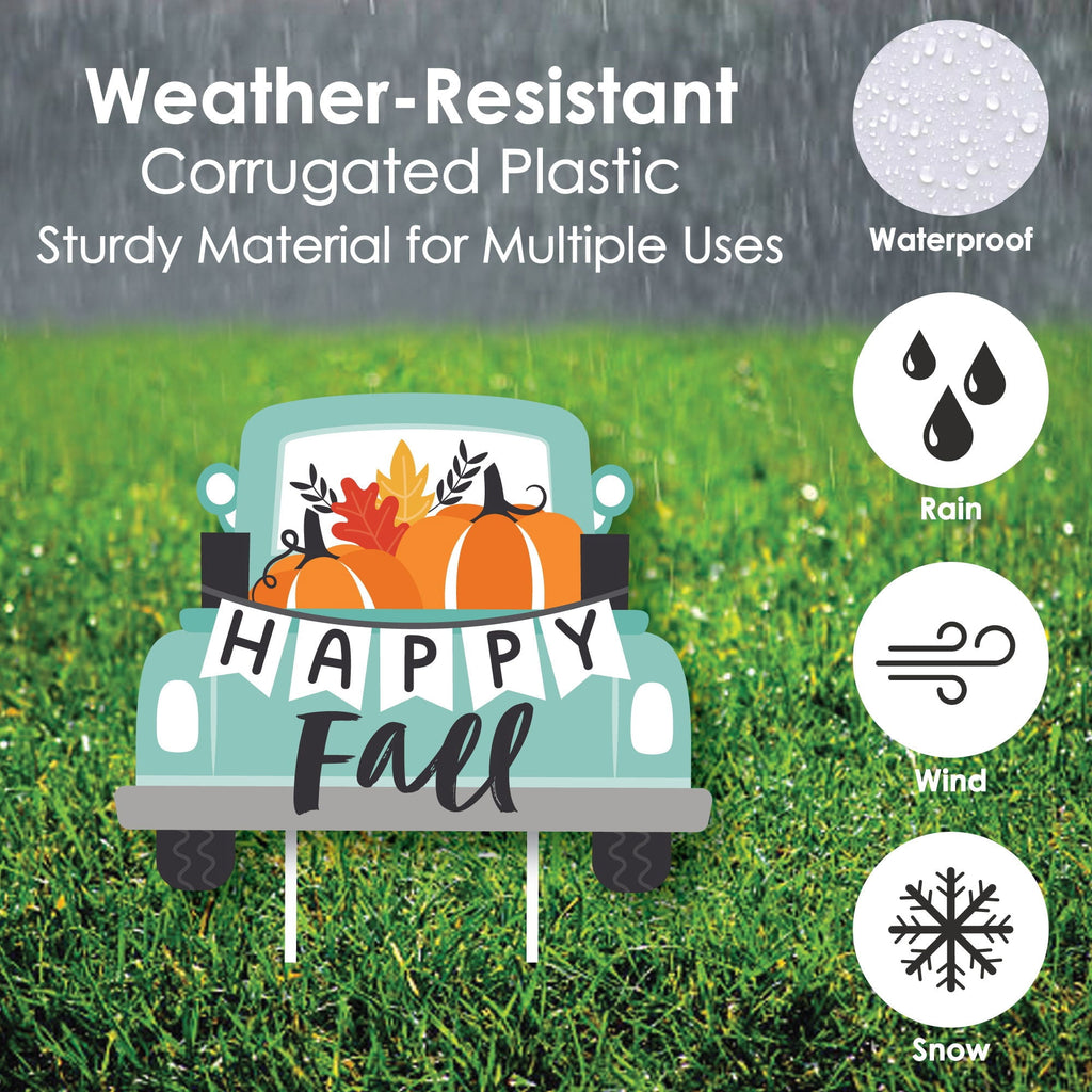 Big Dot of Happiness Happy Fall Truck - Lawn Decorations - Outdoor Harvest Pumpkin Party Yard Decorations - 10 Piece