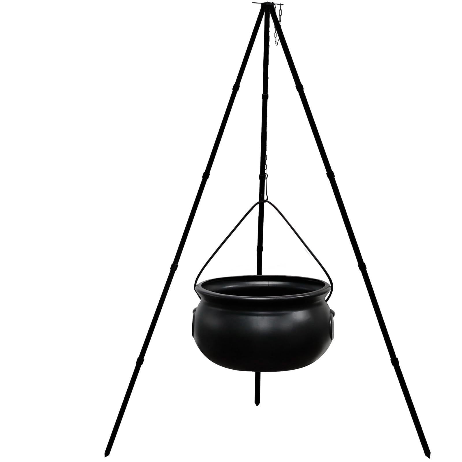 SDJMa Halloween Decorations Outdoor, 7.8" Witch Cauldron on 30.7" Tripod with Timer String Lights, Halloween Haunted House Decor for Yard Lawn Garden Outside Party Supplies