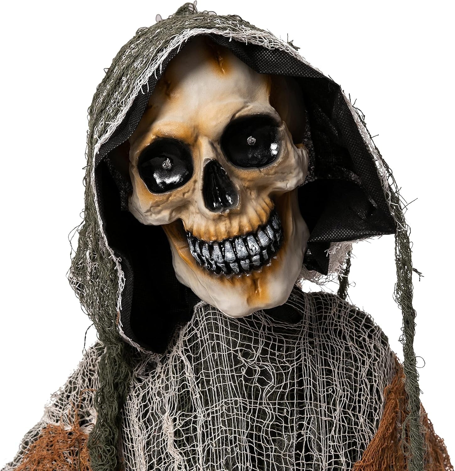 67" Standing Grim Reaper with Chain, Large Halloween Decorations Outdoor, Life Size Animatronics Skelton, Sound-Actived Party Decor with Creepy Sound & LED Eyes, Scary Haunted House Props