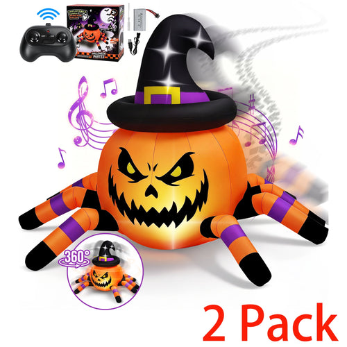 (2 pack) 2.6ft Remote Control Halloween Inflatable with Music Lights,Pumpkin Spider Car Blow ups Rc Car,Indoor Outdoor Decorations
