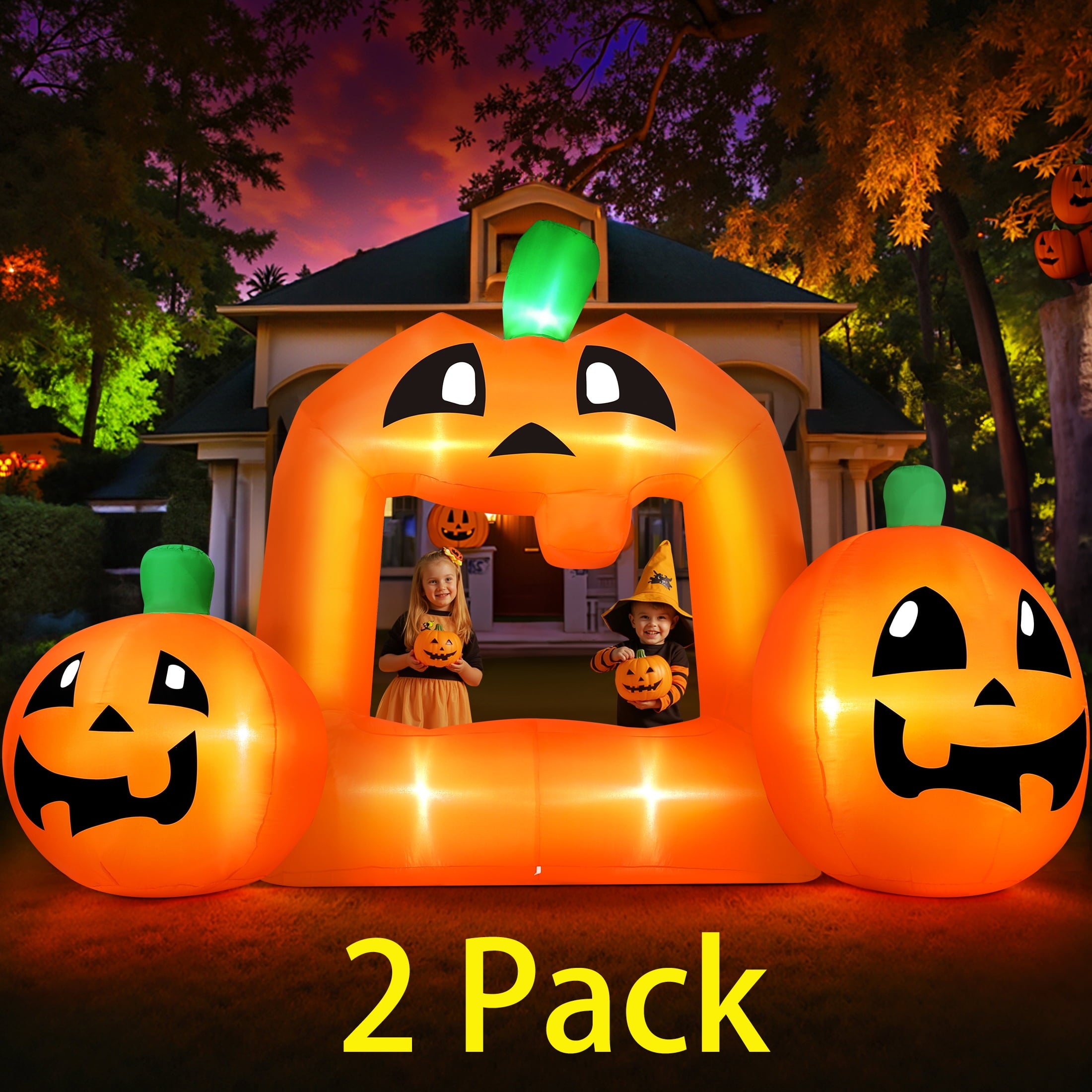 (2 pack) 8.5FT Halloween Inflatable,Pumpkin Photo with Lights for Party Yard Decorations