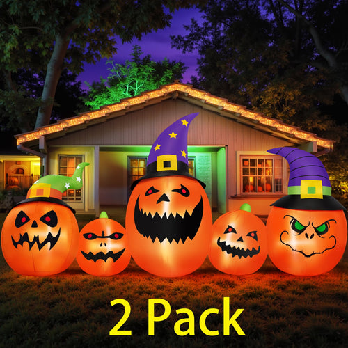 (2 pack) 8FT Halloween Inflatable Pumpkins Blow ups Outdoor Decorations, Five Pumpkins with LED Lights for Party Yard