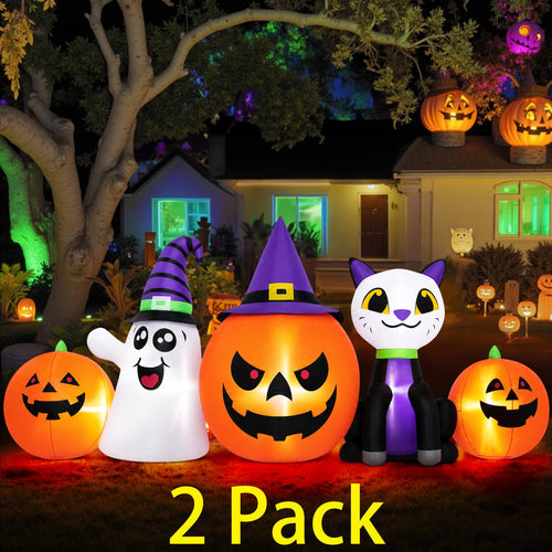 (2 pack) 8FT Halloween Inflatable Pumpkins Ghost Cat with Lights,Blow ups Outdoor Decorations for Yard