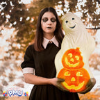 PMU Halloween Light-Up Ghost Pumpkin Trick or Treat Blow Mold Decorations - Perfect for Halloween, Home, Lawn, Yard, Decor (Indoor and Outdoor)