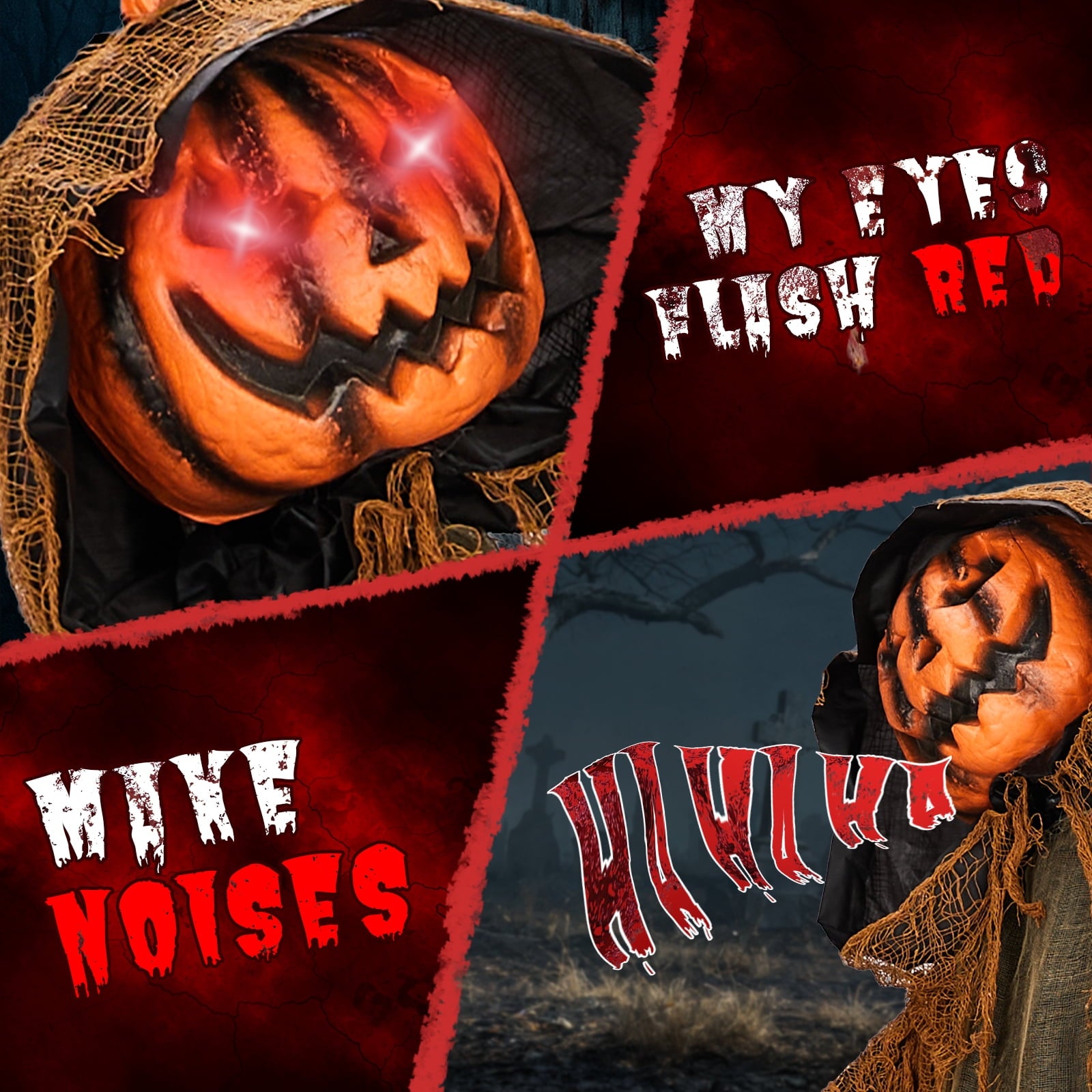 6ft Pumpkin Man Animated Animatronic Decoration Creepy Halloween w/ Classic Cape Creepy Cloaked Jack-o'-Lantern for Porch & Yard