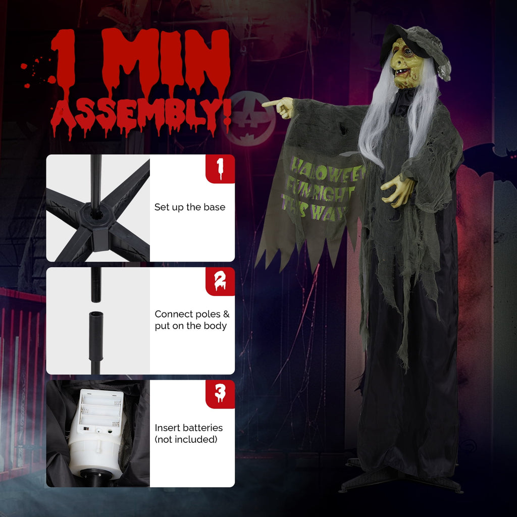 6FT Halloween Animatronic Witch Standing Outdoor Halloween Decoration w/ Red Eyes,Scary Sounds