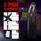 6FT Halloween Animatronic Witch Standing Outdoor Halloween Decoration w/ Red Eyes,Scary Sounds