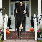 3 FT Halloween Hanging Swinging Skeleton,Light Up Creepy Grim Reaper with Black Hood Decorations for Halloween Hanging Decorations Indoor Outdoor Yard Home Decorations
