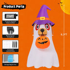 Halloween Inflatables 6 FT Inflatable Ghost Dog with Pumpkin in Mouth & Witch Hat, Halloween Ghost Dog Inflatables with LED Lights, Outdoor Halloween Decorations for Halloween Holiday Party