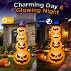 8ft Halloween Inflatable, Stacked Pumpkins with Witch Hat and Built-in LED Lights, Outdoor Blow up Yard Decor for Lawn, Garden, Porch and Halloween Party, Orange