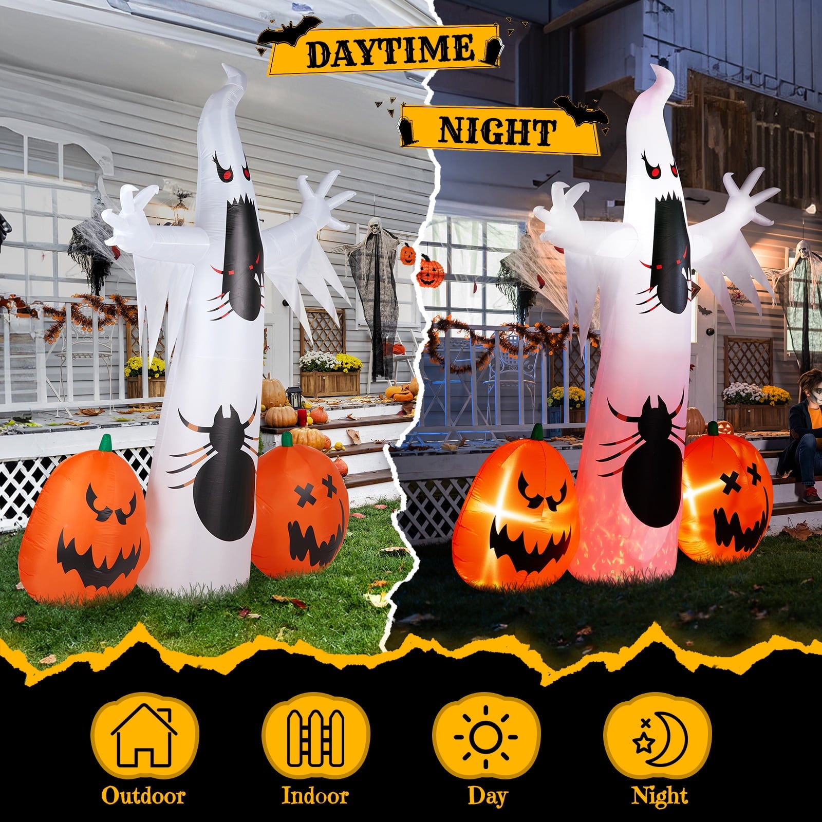 12 ' Halloween Ghost & Pumpkin Outdoor Halloween Inflatables for Patio Garden Decor,1 Pcs