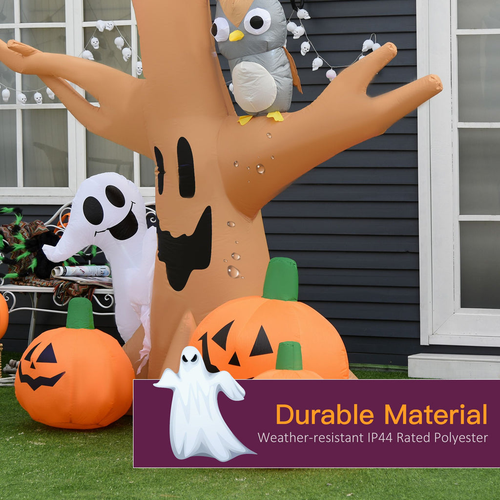 7.5FT Halloween Inflatable Scary Ghost Tree with Owl Ghost Pumpkins LED Lights Yard Decoration