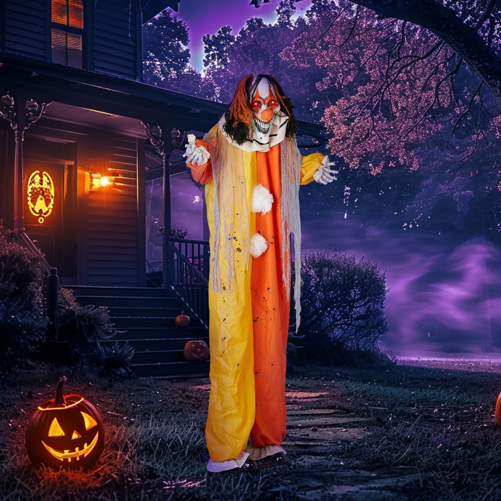 8.2 FT Halloween Animatronic Clown Standing Outdoor Halloween Decoration w/ Red Eyes,Scary Sounds
