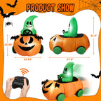 2.6ft Halloween Inflatable with Music and Lights,Remote Control Pumpkin Ghost Car,Blow ups Rc Car,Indoor Outdoor,Orange Green