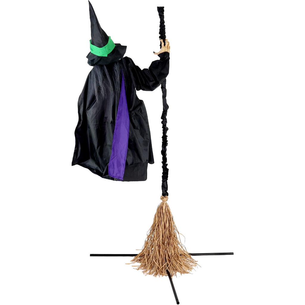 6 ft Touch-Activated Mounted Flying Witch Halloween Animatronic, HHWITCH-52FLS