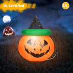 Patiojoy Halloween Decoration 4 Ft Blow-up Inflatable Pumpkin With Witch Hat LED Bulbs Yard