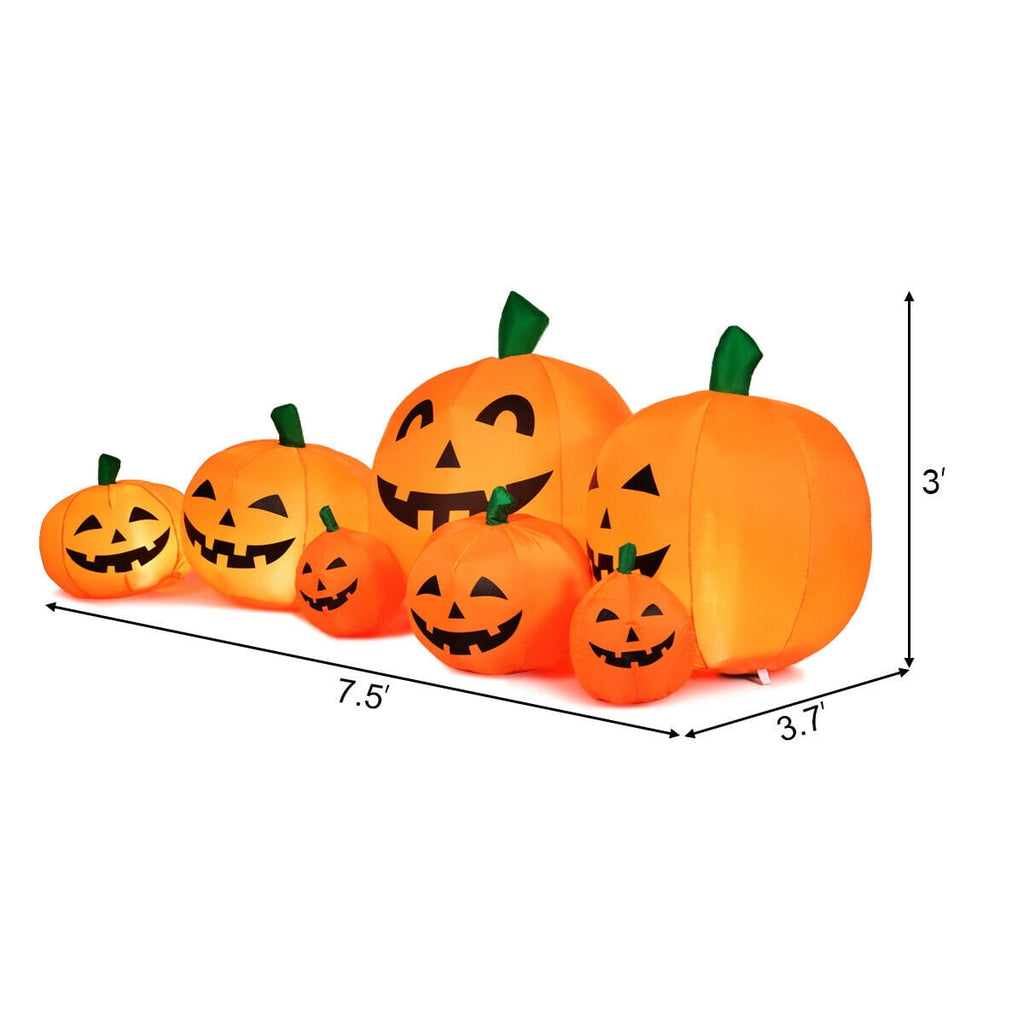 Gymax 7.5ft Inflatable Halloween Pumpkins Set 7 Pumpkins Patch w/ Energy-saving LED & Adapter