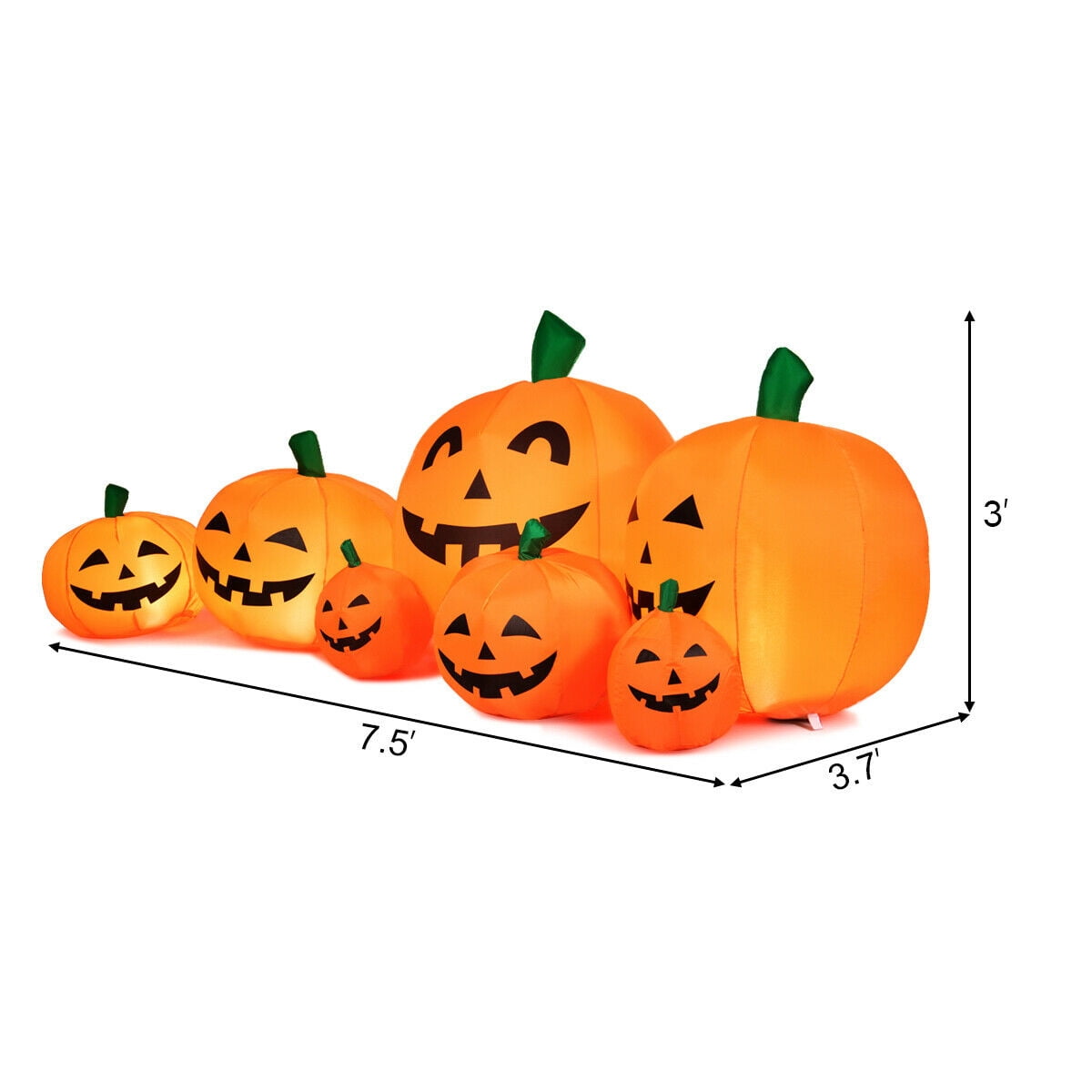 Gymax 7.5ft Inflatable Halloween Pumpkins Set 7 Pumpkins Patch w/ Energy-saving LED & Adapter