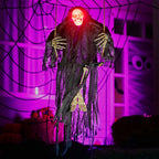 3 FT Halloween Hanging Swinging Skeleton,Light Up Creepy Grim Reaper with Black Hood Decorations for Halloween Hanging Decorations Indoor Outdoor Yard Home Decorations