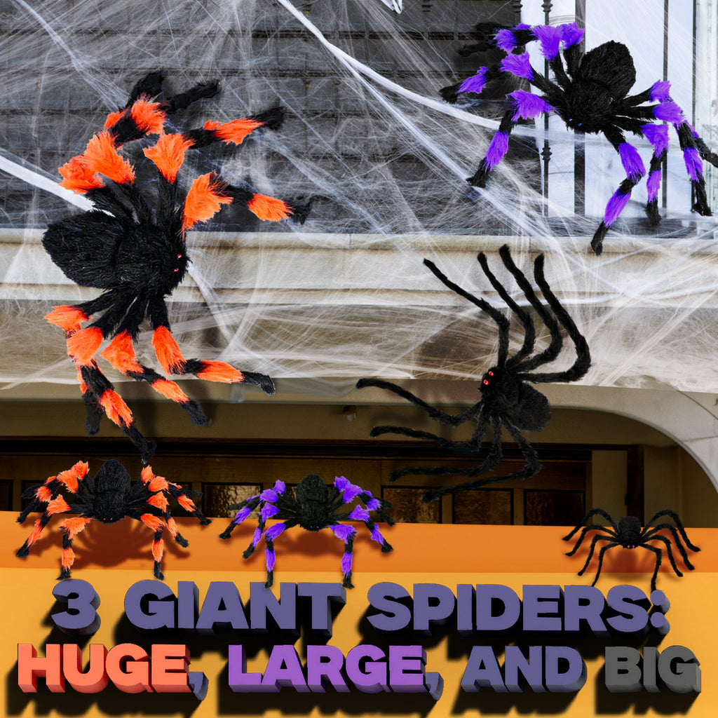 JoyX Giant Halloween Spider Web Decoration Set, 23 ft Huge Web with 50" Large Spider, LED Light, and Glow in The Dark Spiders for Outdoor Yard Decor